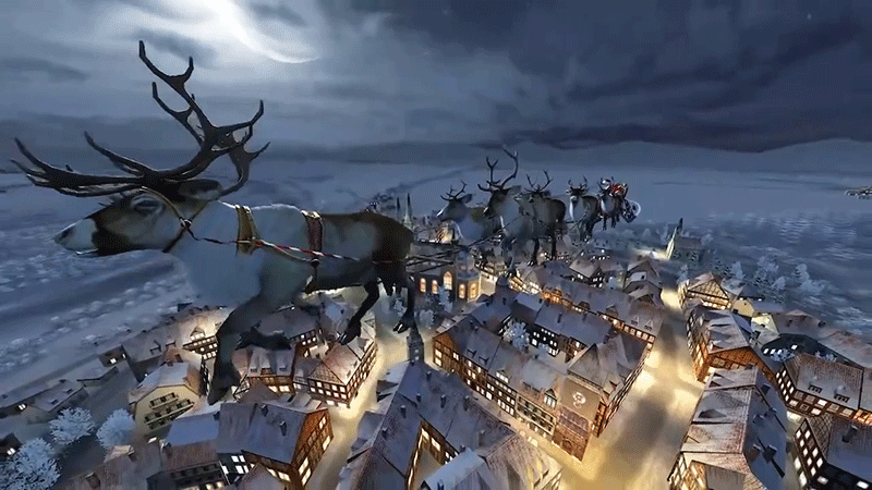 Открытка Санта Клаус на оленях - с Новым годом - анимация