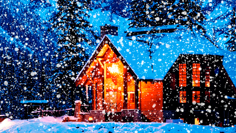 Открытка домик зима - с Новым годом - анимация